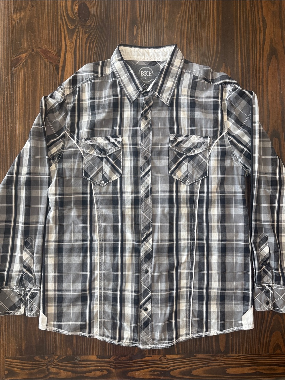 BKE Men’s Black and Gray Plaid Button-Down Shirt Size XL Long Sleeve